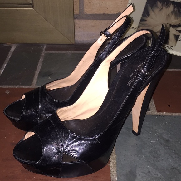 Women's Leather Platform Sergio Rossi Slingback Pumps Size 39/8 Made in Italy - Picture 2 of 8